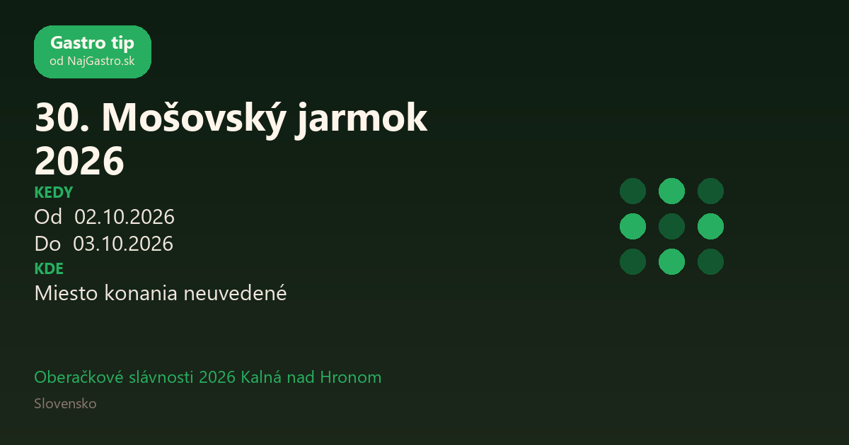 30th Mošovce Fair 2026