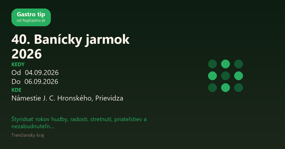 40. Banícky jarmok 2026